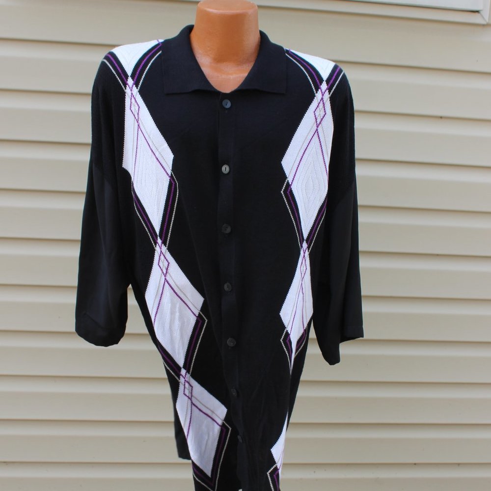 Men's Button Front Shirt - Argyle Print / 3X